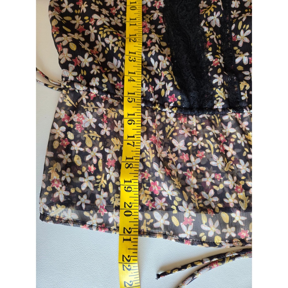 Topshop Floral Lace Trim Mock Neck Sheer Blouse Sz 10 Cottage Romantic Victorian - Picture 8 of 10